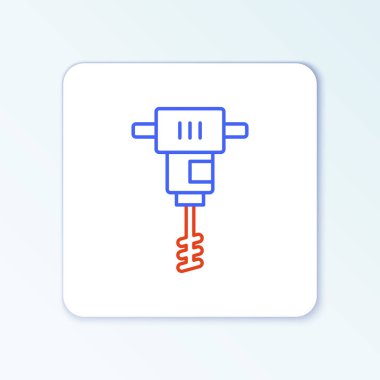 Beyaz arka planda elektirikli el beton karıştırıcı simgesi izole edildi. El yapımı elektrikli çimento karıştırıcısı. Renkli taslak konsepti. Vektör