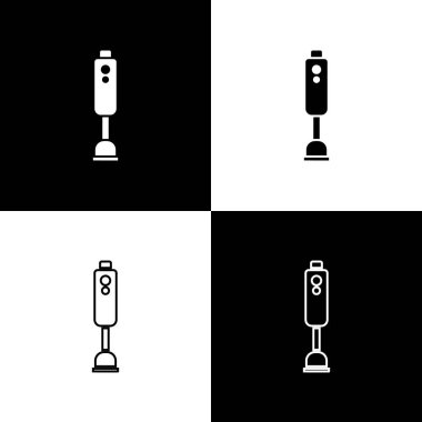 Blender simgesini siyah ve beyaz arkaplanda izole et. Mutfak elektrikli kırıcı ve kase. Meyve suyu, kokteyl ya da meyve suyu. Vektör.