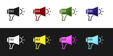 Megafon simgesini siyah beyaz arkaplanda izole et. Sözcü işareti. Vektör