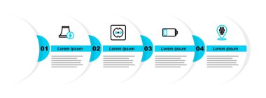 Set line Electric plug, Battery, Electrical outlet and Nuclear power plant icon. Vector
