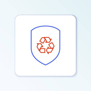 Beyaz arkaplanda izole edilmiş çizgi geri dönüşüm simgesi. Çevre koruma işareti. Renkli taslak konsepti. Vektör.