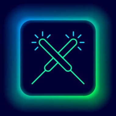 Parlayan neon hattı Sparkler havai fişek ikonu siyah arkaplanda izole edildi. Noel şenlikli maytap ışıkları. Mutlu Noeller ve mutlu yıllar. Renkli taslak konsepti. Vektör.