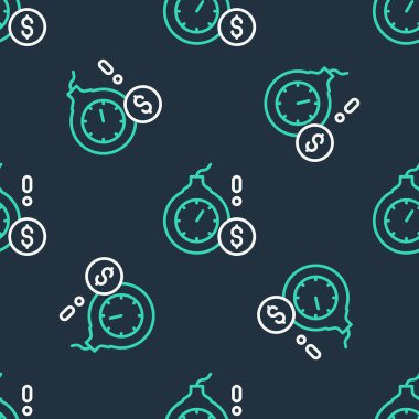 Yanan fitilli bir çizgi bombası ve dolar para birimi ikonu siyah arka planda izole edilmiş pürüzsüz desen. Ekonomik kriz ve iflas. Vektör.