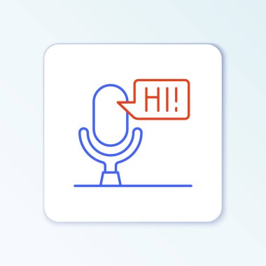 Hat Mikrofon Ses Aygıtı simgesi beyaz arkaplanda izole edildi. Mikrofon tercümanı ve alfabe harfleri. Renkli taslak konsepti. Vektör.