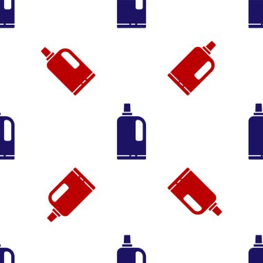 Blue and red Fabric softener icon isolated seamless pattern on white background. Liquid laundry detergent, conditioner, cleaning agent, bleach. Vector Illustration.