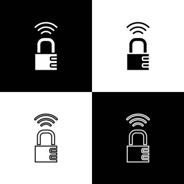 Set Smart safe combination lock icon isolated on black and white background. Combination padlock. Security, safety, protection, password, privacy. Vector.