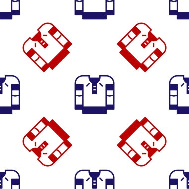 Mavi ve kırmızı işlemeli gömlek ikonu beyaz arka planda izole edilmiş kusursuz desen. Ulusal Ukrayna giysileri. Vektör.