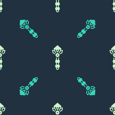 Yeşil ve bej renkli sihirli değnek ikonu mavi arka planda izole edilmiş pürüzsüz desen. Yıldız şeklinde sihirli aksesuar. Sihirli güç. Vektör.