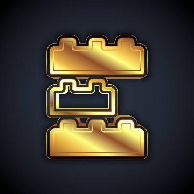 Gold Toy building block bricks for children icon isolated on black background. Vector.