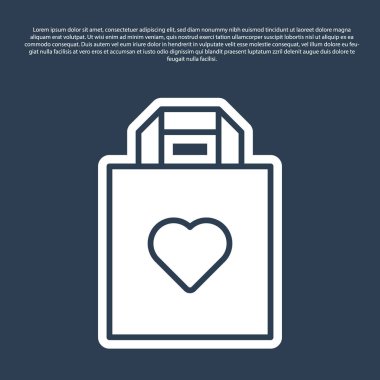 Blue line Shopping bag with heart icon isolated on blue background. Shopping bag shop love like heart icon. Valentines day symbol. Vector.