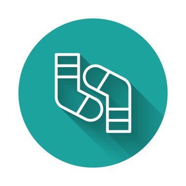 Beyaz çizgi Çorap ikonu uzun gölge arkaplan izole. Yeşil daire düğmesi. Vektör.