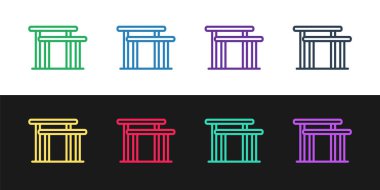 Set line Gymnastics equipment uneven bars icon isolated on black and white background. Vector.