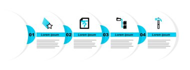 Set line Hammer Folder tree Unknown document and Falling star icon. Vector.
