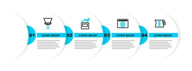 Set line Coffee pot Bag coffee beans Manual grinder and V60 maker icon. Vector.