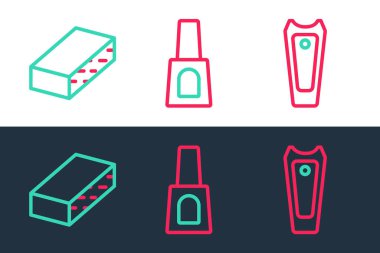 Set line Nail cutter file and Bottle of nail polish icon. Vector.