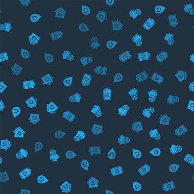 Set Recycle clean aqua, Eco House with recycling, Battery recycle and on seamless pattern. Vector.