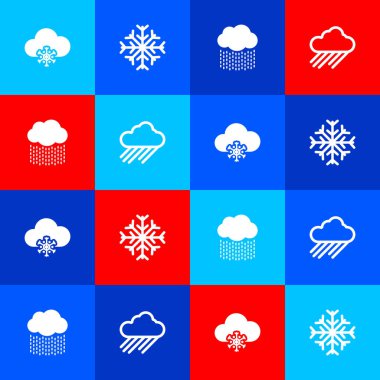 Bulut 'u karla, kartanesiyle, yağmurla ve ikonla donatın. Vektör.