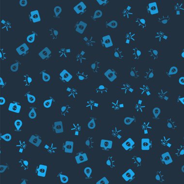 Set Alien, Telescope, UFO flying spaceship and on seamless pattern. Vector.