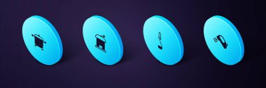 Set Isometric Electric mixer Kitchen ladle Manual coffee grinder and Cooking pot icon. Vector.