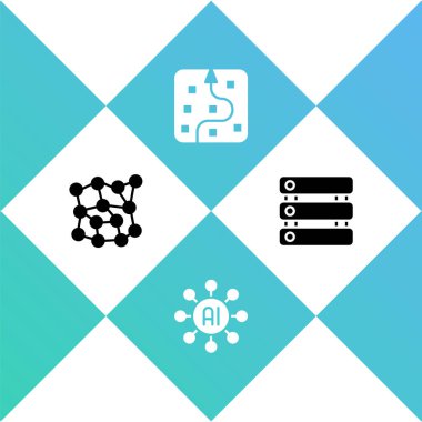 Set Neural network and Server Data icon. Vector.