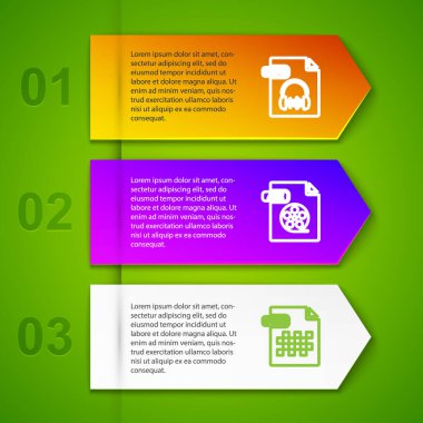 Set line MP3 file document, AVI, PNG and BMP. Business infographic template. Vector.