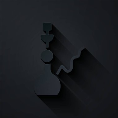 Kağıt kesiği siyah arkaplanda izole edilmiş Nargile simgesi. Kağıt sanatı tarzı. Vektör.