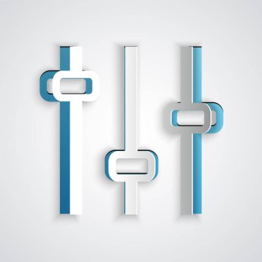 Kağıt kesimi Müzik eşitleyici simgesi gri arkaplanda izole edildi. Ses dalgası. Ses dijital dengeleyici teknolojisi, konsol paneli, nabız müzikali. Kağıt sanatı tarzı. Vektör.