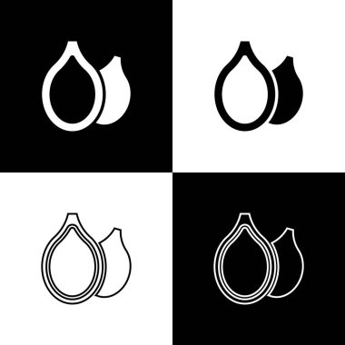 Set Pumpkin seeds icon isolated on black and white background. Vector.