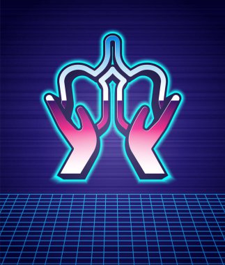 Retro style Lungs icon isolated futuristic landscape background. 80s fashion party. Vector.