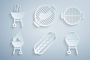 Set Hotdog sandwich Barbecue grill with steak and icon. Vector.