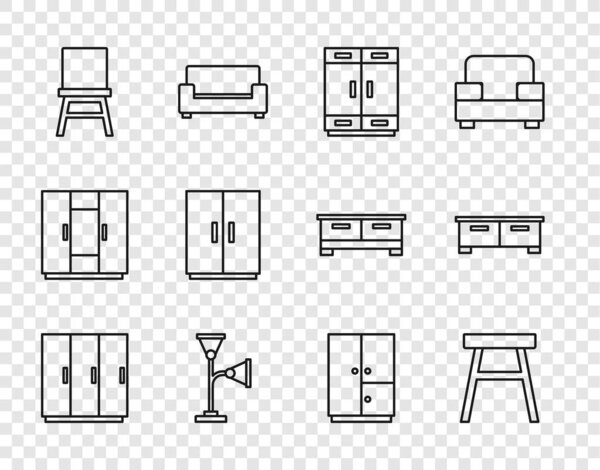 Установить линию гардероба Шерстяная лямка пола и сундук ящика значок. Вектор.