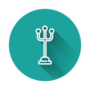 White line Coat stand icon isolated with long shadow. Green circle button. Vector.