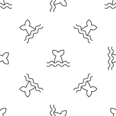 Grey line Whale tail in ocean wave icon isolated seamless pattern on white background. Vector.