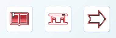 Set line Arrow Open book and Gas filling station icon. Vector.