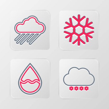 Set line Cloud with snow Water drop Snowflake and rain icon. Vector.
