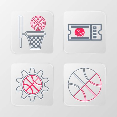 Set line Basketball ball award Heart with basketball and backboard icon. Vector.