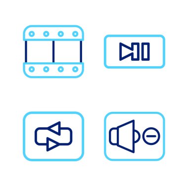 Set line Speaker mute Repeat button Pause and Play video icon. Vector.