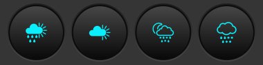 Set Cloudy with rain and sun, , snow, rain, moon and icon. Vector.