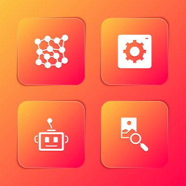 Set Neural network Computer api interface Artificial intelligence robot and Photo retouching icon. Vector.