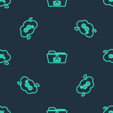 Set line Folder download, CO2 emissions in cloud and Methane reduction on seamless pattern. Vector.