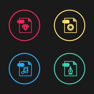 Set line WAV file document, EPS, RAW and RUBY icon. Vector.