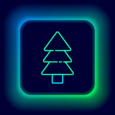 Parlayan neon çizgisi ağaç simgesi siyah arkaplanda izole edildi. Orman sembolü. Renkli taslak konsepti. Vektör.