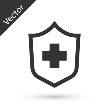 Gri Sağlık Sigortası ikonu beyaz arka planda izole edildi. Hasta koruması. Güvenlik, güvenlik, koruma, konsept koruma. Vektör..