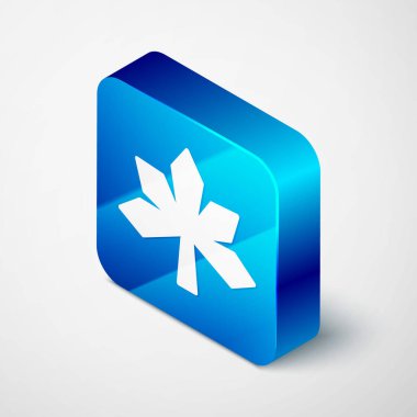 Isometric Chestnut leaf icon isolated on grey background. Blue square button. Vector.