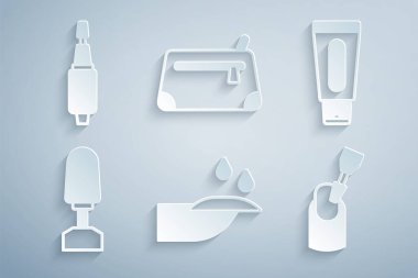 Set Nail manicure Tube of hand cream Milling cutter for Cosmetic bag and icon. Vector.