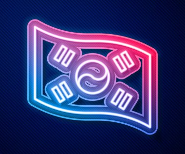 Parlayan neon hattı Güney Kore bayrağı ikonu mavi arkaplanda izole edildi. Vektör.