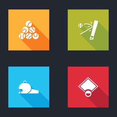Set Baseball ball, bat with, cap and field icon. Vector.