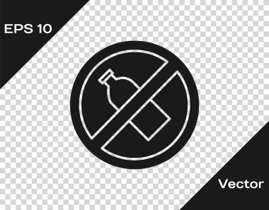 Siyah, şeffaf arkaplanda plastik şişe simgesi yok. Vektör İllüstrasyonu.