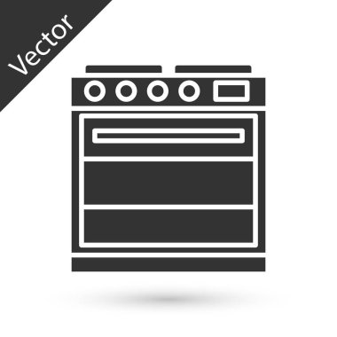 Beyaz arka plan üzerinde izole gri fırın simgesi. Soba gaz fırın işareti. Vektör çizim.