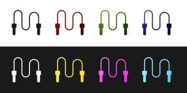 Atlama ipi simgesini siyah ve beyaz arkaplanda izole et. İp atlıyorum. Spor malzemeleri. Vektör.